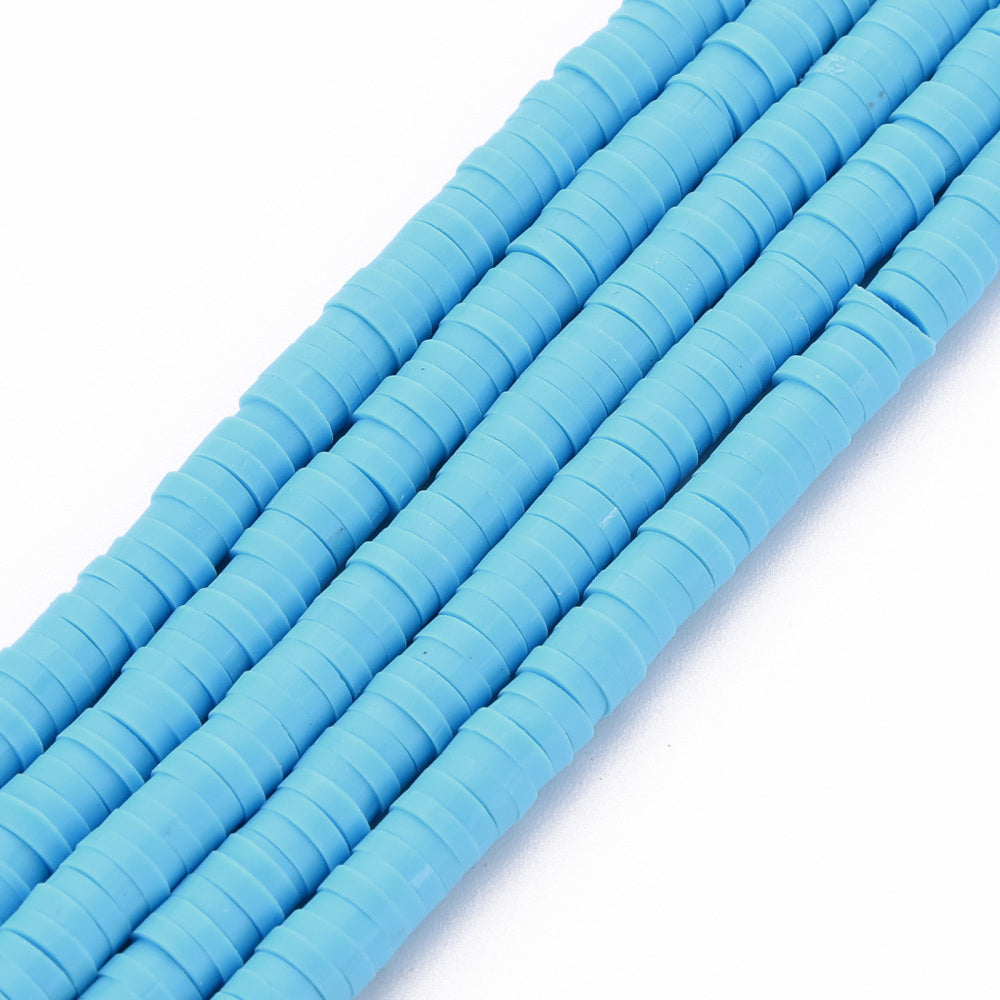 חרוזי סיליקון דיסקיות צבע כחול בהיר, 4 מ"מ, חור 1 מ"מ, כ-40 ס"מ בשורה
