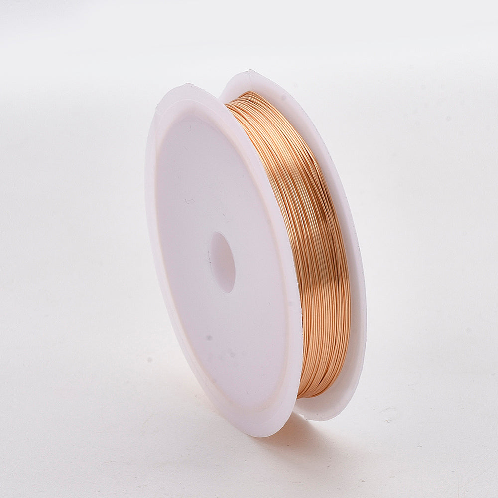 חוט תכשיטנות עגול מנחושת בציפוי עמיד – זהב בהיר ורדרד, עובי 0.4 מ"מ (26 גייג'), אורך 10 מטר