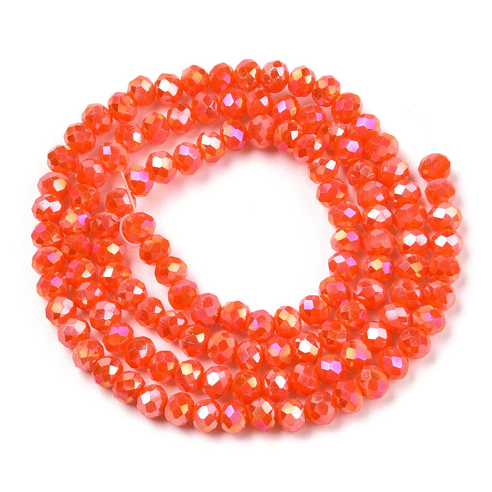 חרוזי זכוכית רונדל, צבע כתום- אדום, גודל 8 מ"מ - כ-60 חרוזים במחרוזת