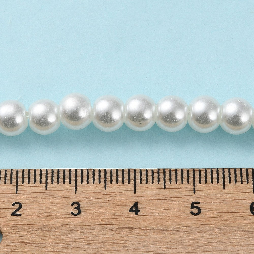חרוזים דמוי פנינה 6 מ"מ צבע לבן חור 1 מ"מ, *שורה כפולה כ-80 ס"מ (כ-140 יחידות)