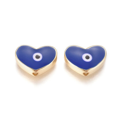 חרוז עין הרע בצורת לב כחול בשילוב זהב, 11 מ"מ, חור 1.5 מ"מ, 1 יחידה