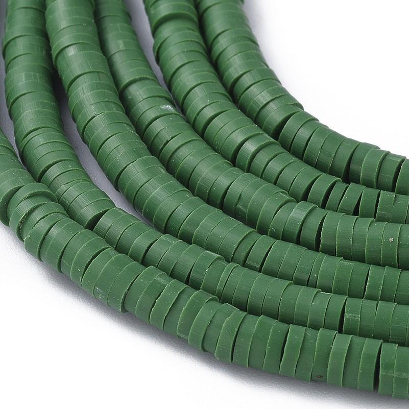 חרוזי סיליקון דיסקיות ירוק כהה, 4 מ"מ, חור 1 מ"מ, כ-40 ס"מ בשורה