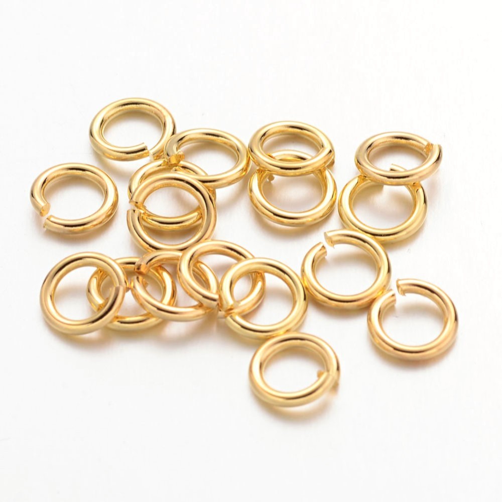 לולאות חיבור לתכשיטים ציפוי זהב, קוטר פנימי 4 מ"מ, עובי 1 מ"מ, כ-50 יחידות