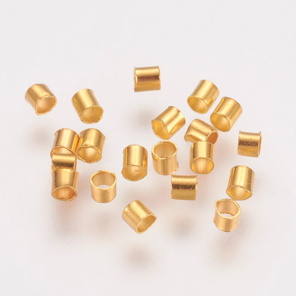 חרוזי מעיכה צינור ציפוי זהב, 2 מ"מ, חור 1.5 מ"מ, 100 יחידות