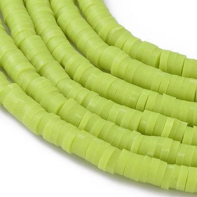 חרוזי סיליקון דיסקיות ירוק צהבהב, 4 מ"מ, חור 1 מ"מ, כ-40 ס"מ בשורה