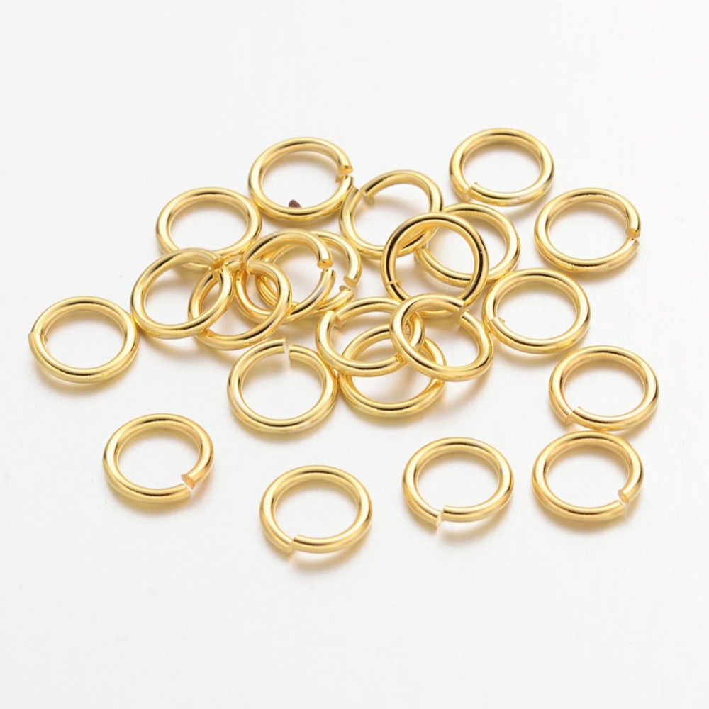 לולאות חיבור לתכשיטים ציפוי זהב, קוטר פנימי 5 מ"מ, עובי 1 מ"מ, כ-50 יחידות