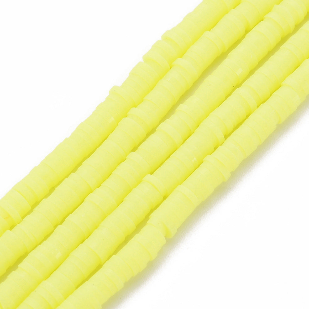 חרוזי סיליקון דיסקיות צבע צהוב בהיר, 4 מ"מ, חור 1 מ"מ, כ-40 ס"מ בשורה