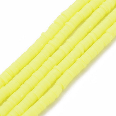 חרוזי סיליקון דיסקיות צבע צהוב בהיר, 4 מ"מ, חור 1 מ"מ, כ-40 ס"מ בשורה