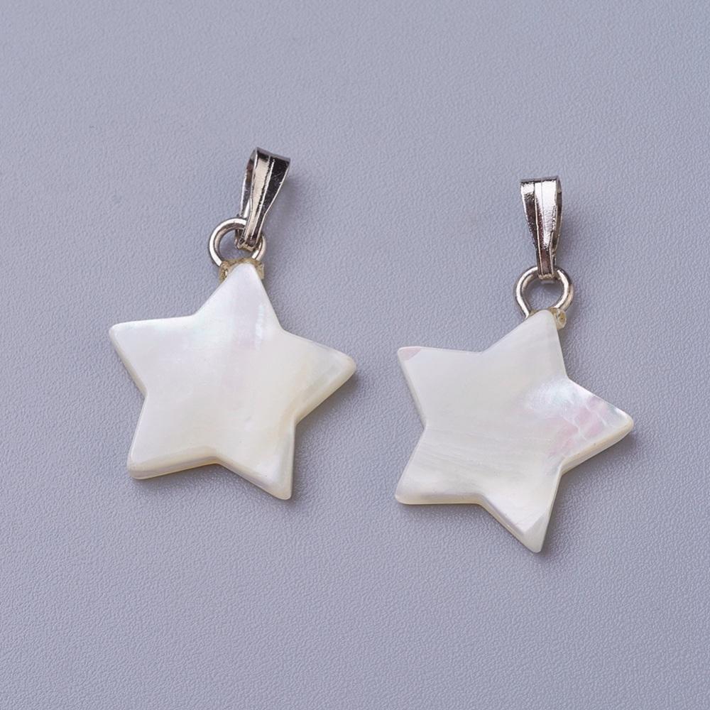 תליון צדף בצורת כוכב עם פליז מצופה כסף, כ-16 מ"מ, 1 יחידה