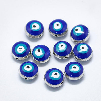 חרוזי עין הרע עגול כחול בשילוב פלטינה, 10 מ"מ, 1 יחידה